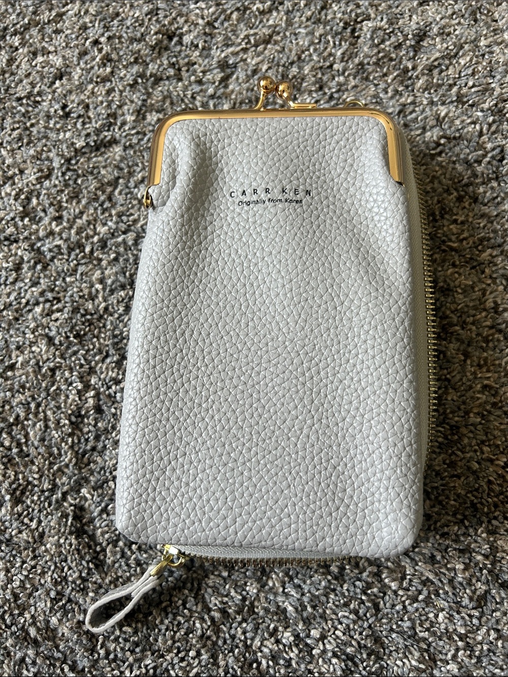 Carr Ken Light Gray Pebbled Leather Frame Wallet